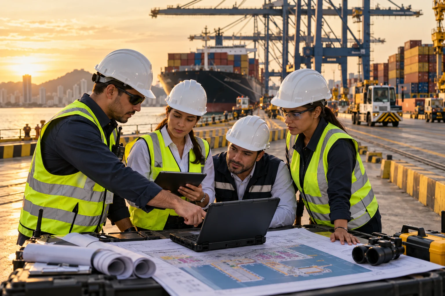 Ilustración de Auditoría de Seguridad Portuaria y Normas de Terminal