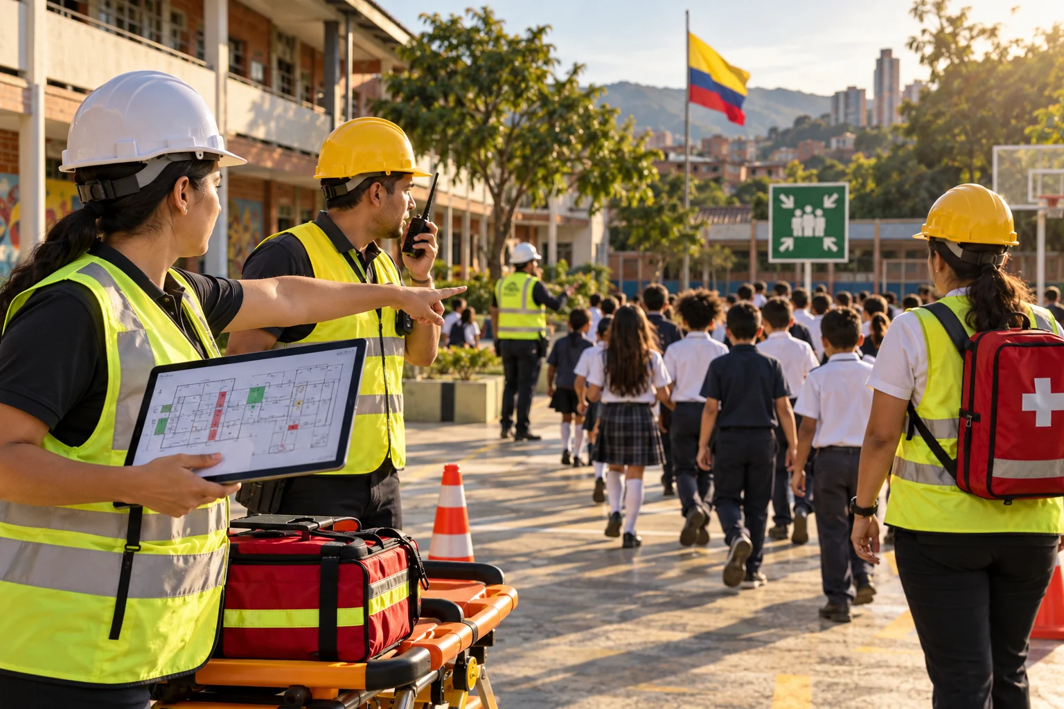 Ilustración de Brigada de Emergencia Escolar y Evacuación (Esgryma Kids)